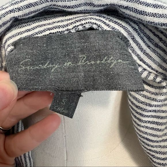 Anthropologie Sunday In Brooklyn Wiley  Striped Button Down Cotton Blouse - Picture 11 of 11